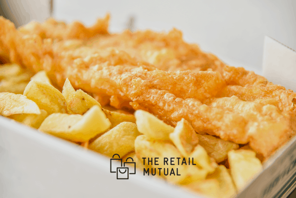 fish and chips in takeaway box